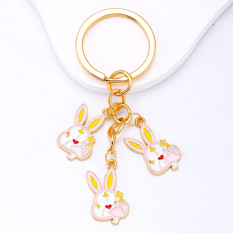 Hot Sale Cute Alloy Enamel Rabbit Charm Keyrings Girls Kids Backpack Wallet Pendant Key Chain DIY Easter Bunny Jewelry Gifts