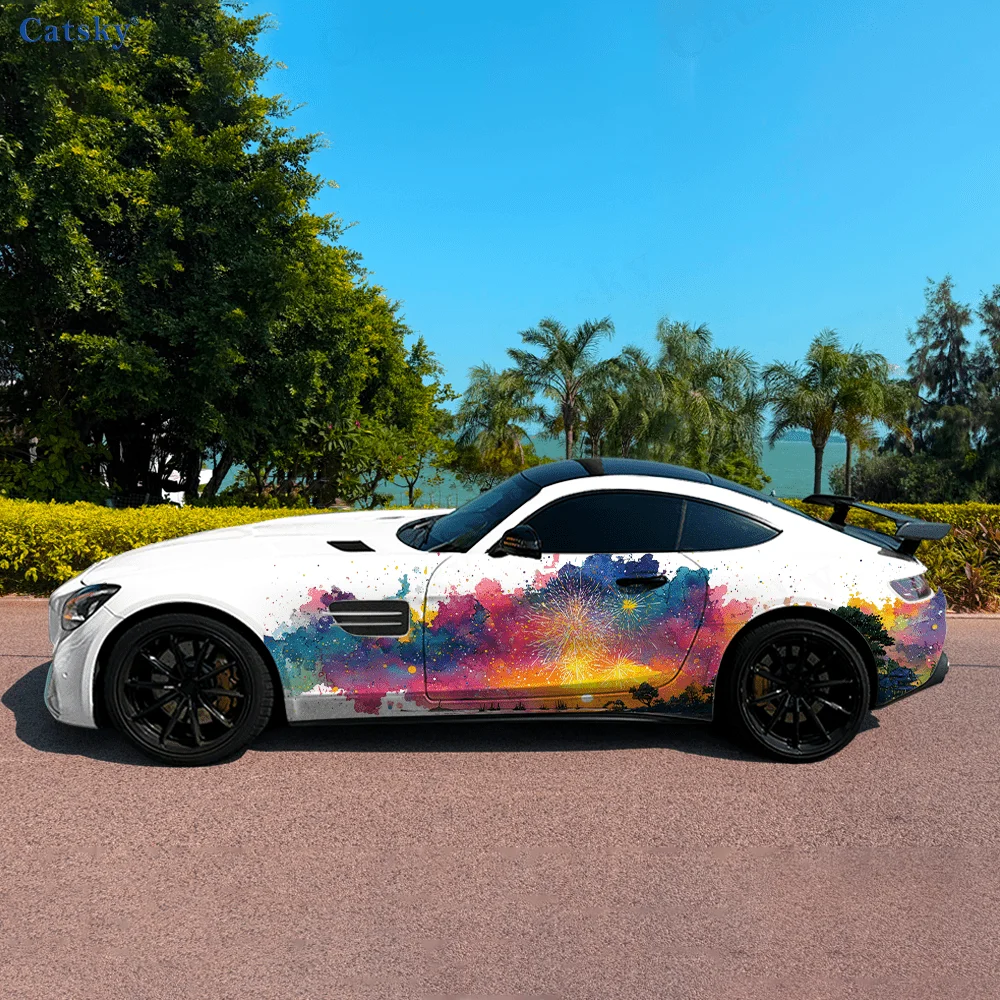 

Beach Beautiful Colorful Sky Car Vinyl Wraps Decal Self-adhesive PVC Sticker Suitable for Trucks SUV Decor Auto Accessories Gift