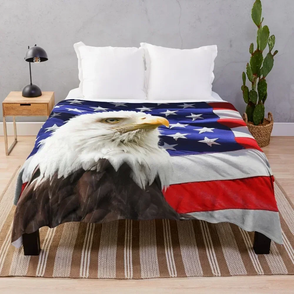 

American Bald Eagle Flag Throw Blanket Easy Care Comfortable Blanket for Couch