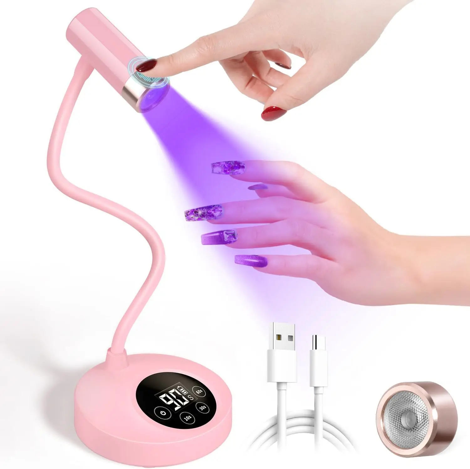 Lampe à ongles UV LED, lampe à col de cygne rechargeable pour ongles 12W LED sèche-ongles avec 4 minuteries et capteur automatique