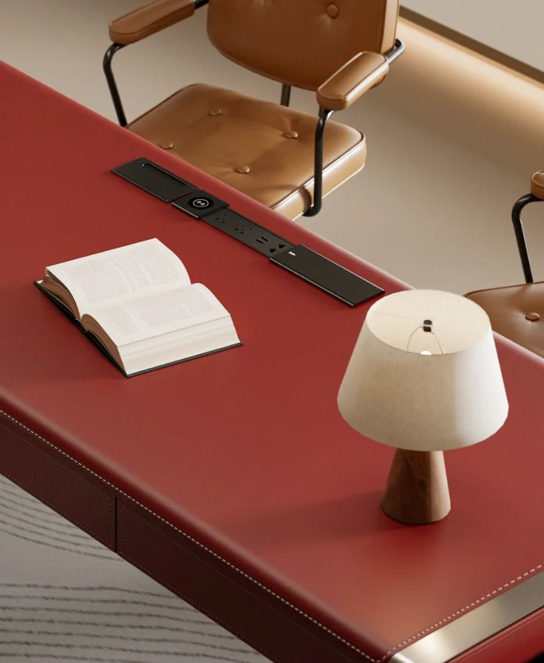 Solid Wood Office Desk With Tea Table And Side Cabinet Integrated High-end