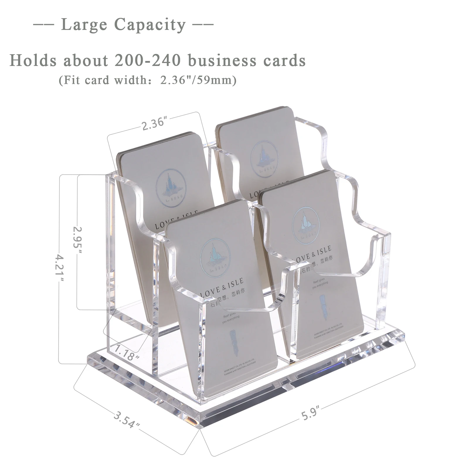 SANRUI Business Card Holder for Desk Vertical Card Display Stand Clear Acrylic 2 Tier 4 Pocket