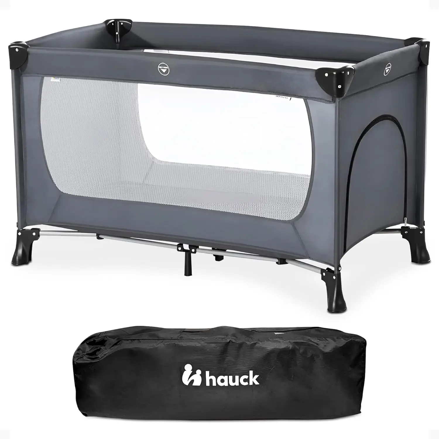 

hauck Baby & Toddler Foldable Travel Cot and Portable Playpen, Dream N Play Plus, Grey
