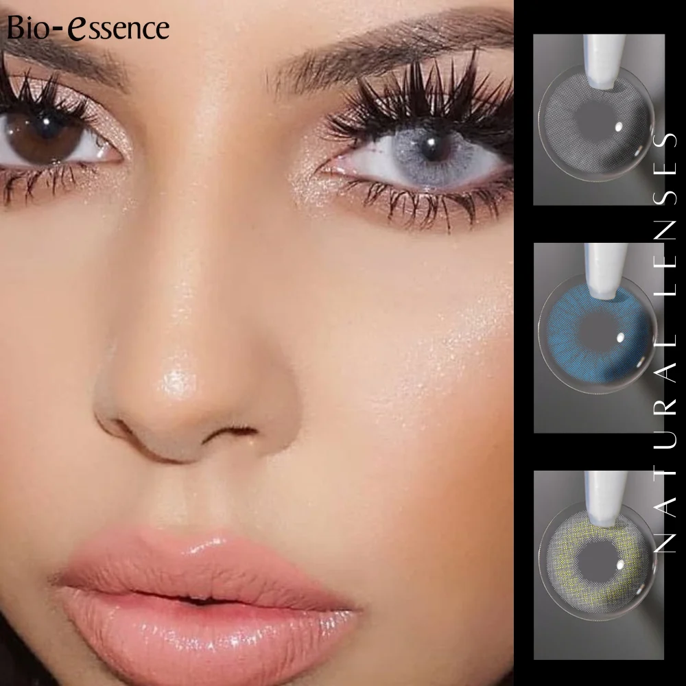 Bio-essência 1 par de lentes de contato coloridas para olhos, lentes naturais para olhos, lentes da moda, lentes de contato azuis, atacado