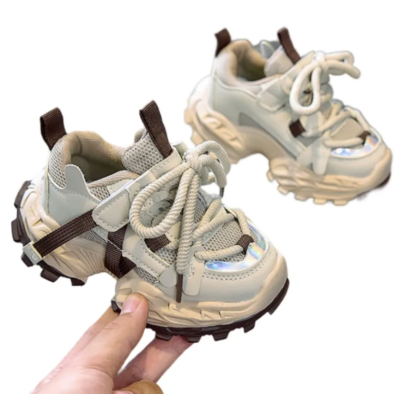 

Осенняя новая серая детская спортивная обувь с дышащей сеткой, студенческие кроссовки для бега для мальчиков и девочек, повседневная противоскользящая обувь для папы 21-30