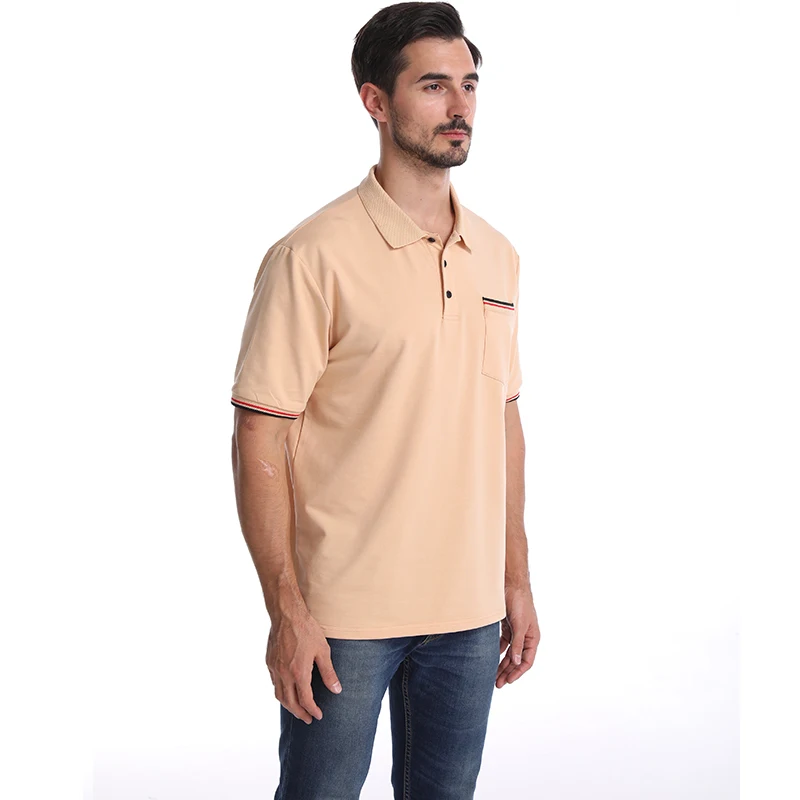 Pocket Stitching Men Short Sleeve Cotton Polo Shirt , Men Slim Fit Sport Tops Golf Polo Shirt .