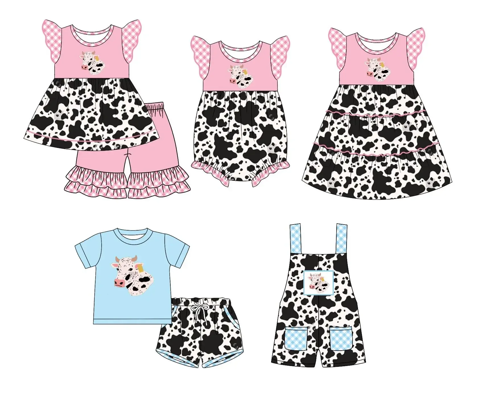 

Toddler Clothes Girls Little pearl Suits Boys Short Sleeve Shorts Cow Pattern Print Cow Elements Baby Onesies Boutique baby suit