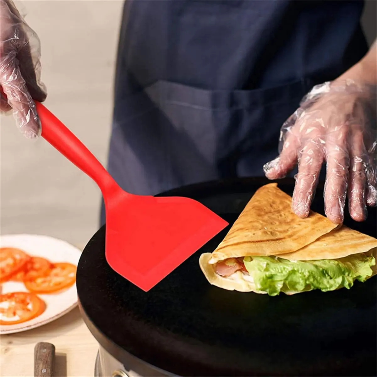 AA83 Silicone Spatula Pancakes Shovel Omelette Spatula Turner for Eggs Fish Pancake Kitchen Black