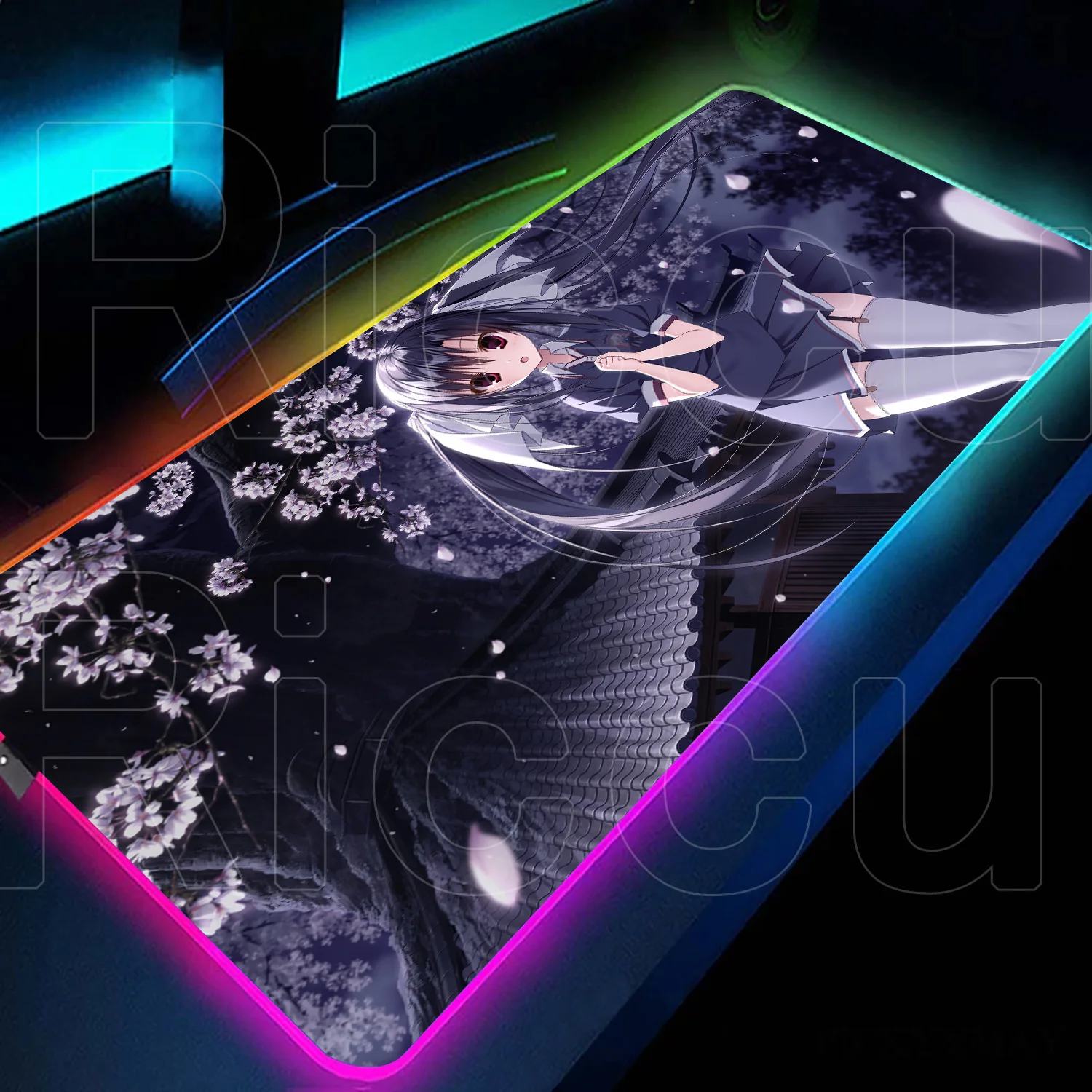 

XXL RGB Cherry Blossom Poem Bishoujo games Keyboard Mousepad Computer Decoracion Desk LED rubber pad Non-slip Rubber Gamer