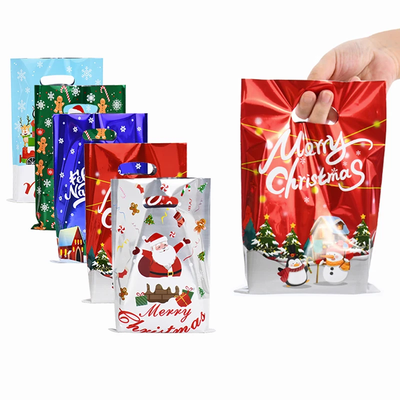 

10pcs Christmas Candy Bags Plastic Biscuit Cookie Gift Packaging Bag Xmas Navidad Noel Kid Gift Decoration New Year Party Supply