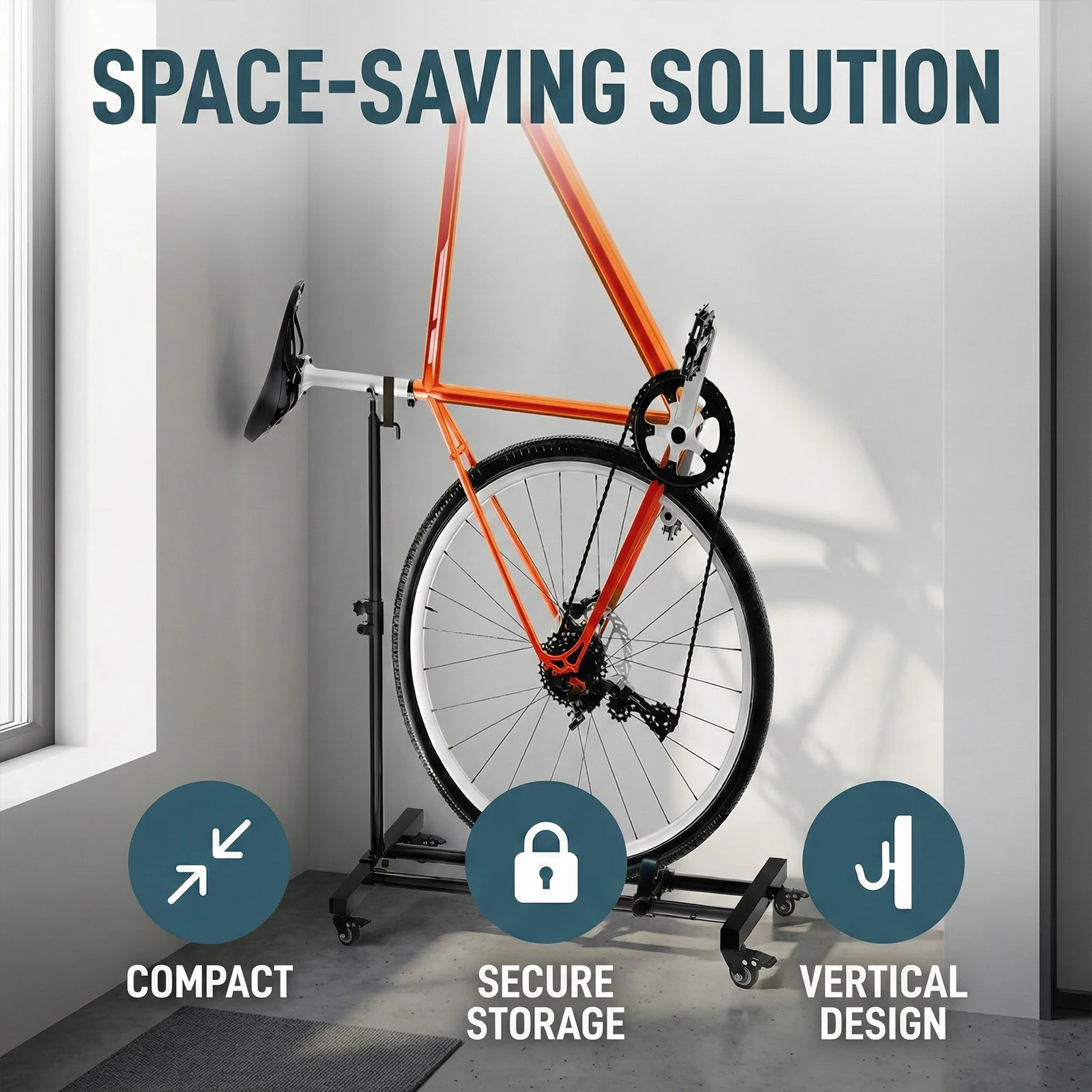 

Portable Bicycle Rack Adjustable Height Vertical Bike Stand Space-Saving Freestanding Indoor Bikes Holder for Maintenance Garage