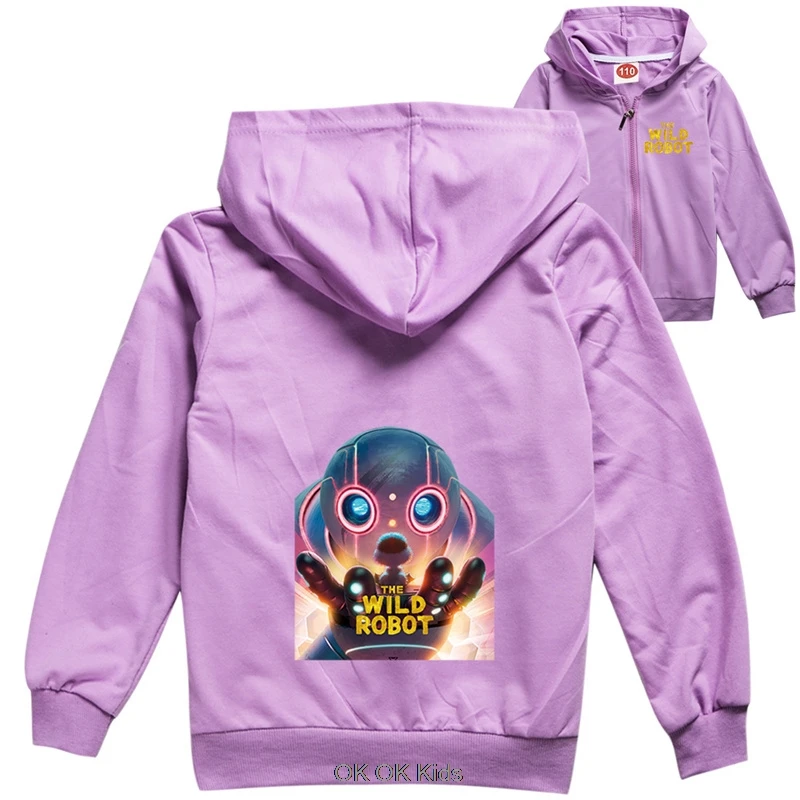 Hot The Wild Robot Children's Hooded Zipper Coat Kids Clothes Teens Boys Jackets Autumn Outwear Teens Girls Hoodies Best Gift