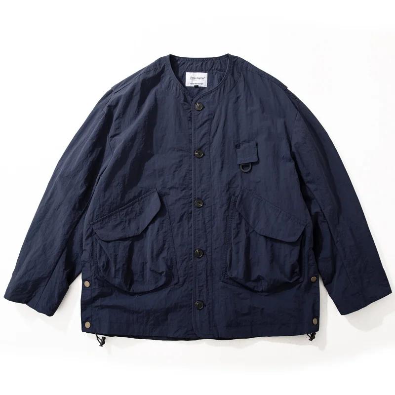 2026 Men's Loose Fit Round Neck Workwear Coat Spring Autumn Outdoor Utility Shirt with Big Pockets Multiple Cargo Style