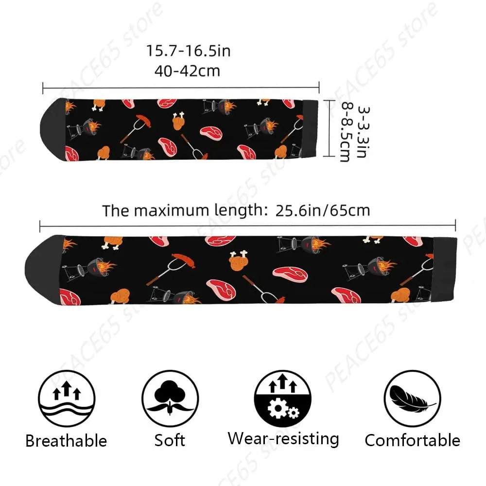 Barbecue Funny Socks Meat Roast Chicken Legs Ham Sausage Grill Hot Pot Stand Novelty Casual Crew Socks Contrast Color Design