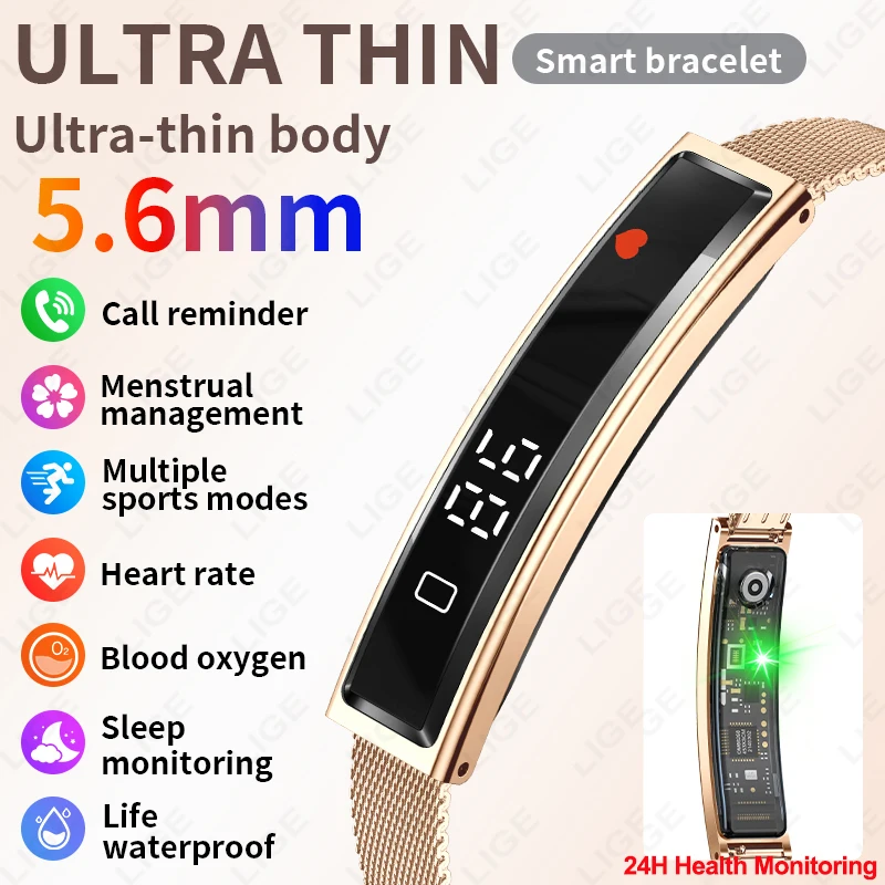 LIGE Health Smart Bracelet Waterproof Smart Wristband Call Reminder Smartwatch Heart Rate Sleep Monitor Fitness Sports Pedometer