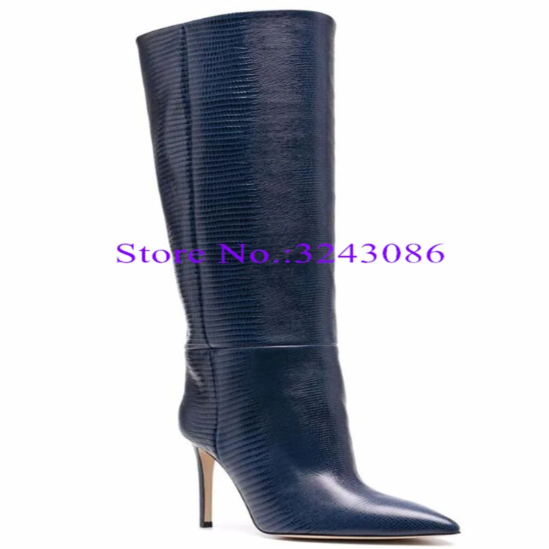 New Arrival Lady Leather Long Boots Sexy Snakeskin Thin Heel Woman Knee High Boots Female Fashion Large Size Banquet Shoes