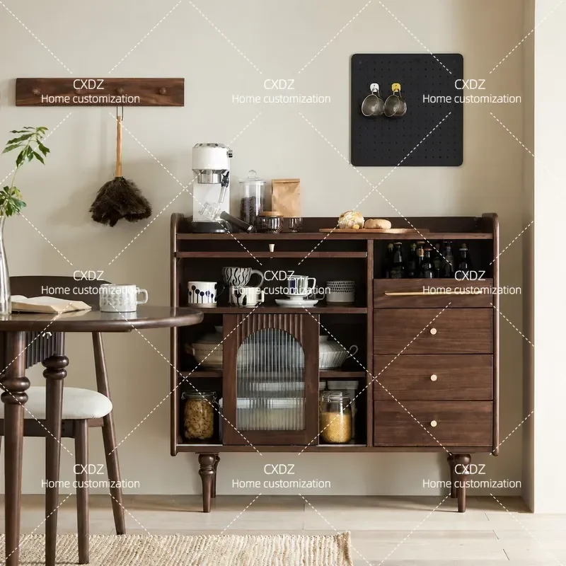 Nordic Black Walnut Solid Color Dining Side Cabinet Light Luxury Household Storage Locker for Small Apartment Porch