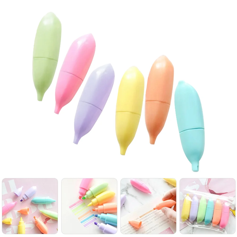 6 Pcs Watercolor Pen Adorable Highlighter Book Markers Mini Bookmarks Note Marking Abs Small School Pens Child Highlighters