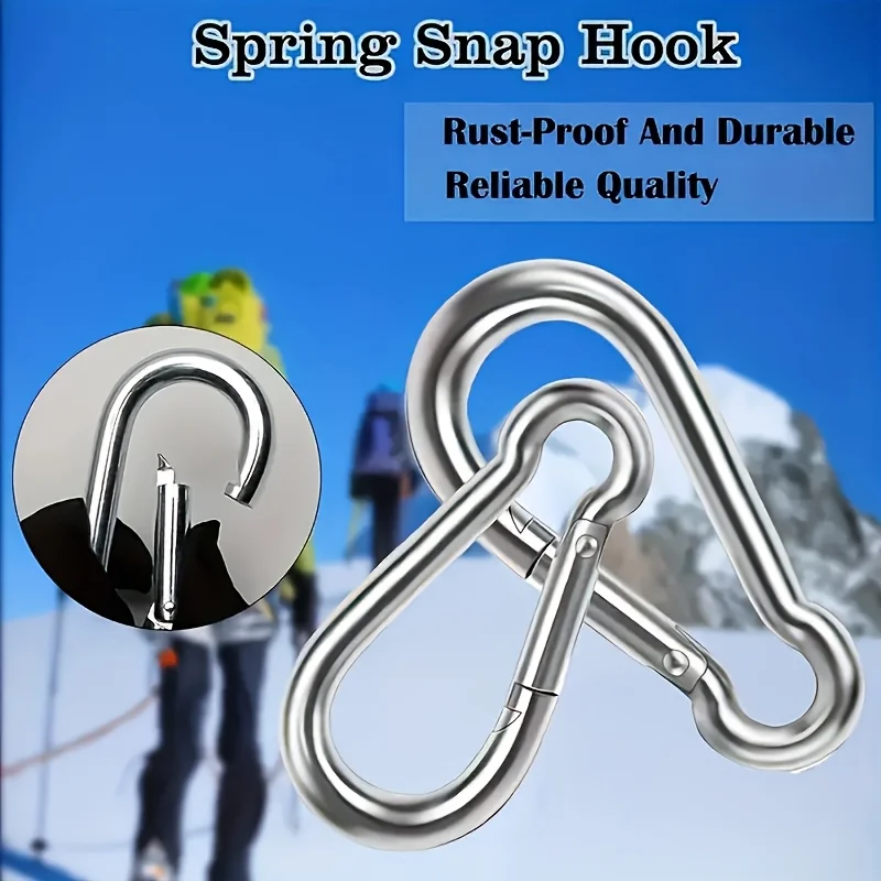 6pcs Rust-Resistant D-Ring Carabiners 6x60mm Load Capacity 396.83LB Multi-Purpose Outdoor Activities Zinc Plated