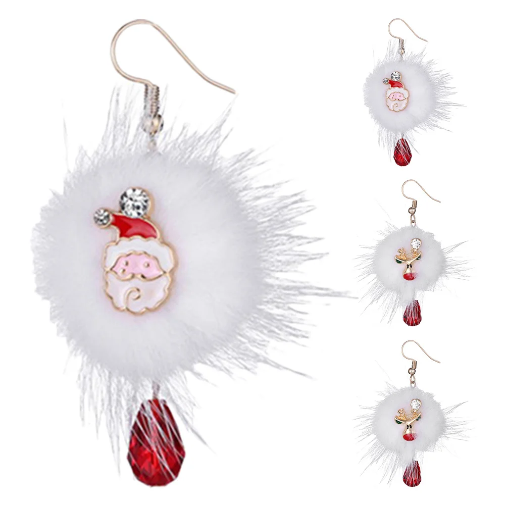 

2Pairs Christmas Earrings Reindeer Santa Pom Ball Dangle Drop Earrings Festive Holiday Jewelry Chritsmas Jewelry