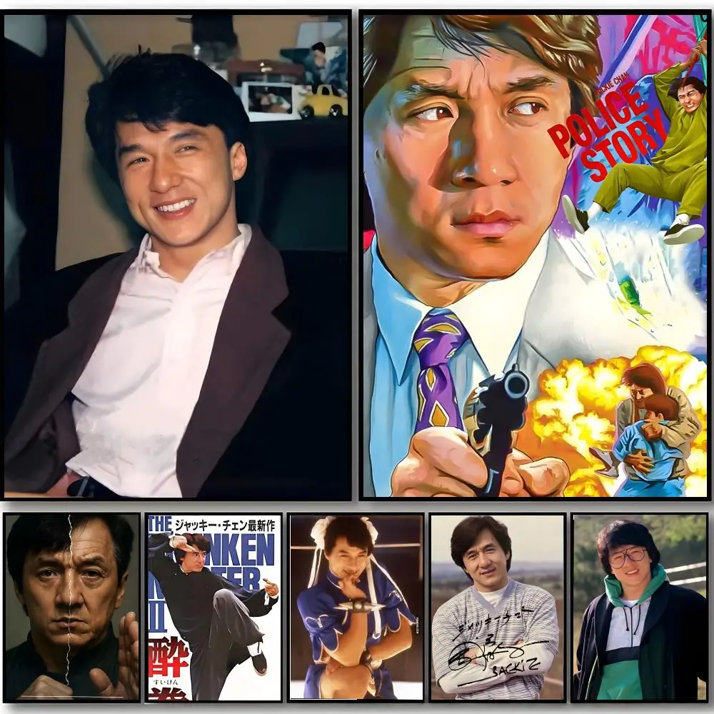 Hot J-Jackie Chan Poster Self-adhesive Art Waterproof Sticker Coffee House Dorm Room Wall Decor
