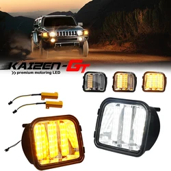 Amber & White Dual-color LED Car Front Bumper Sequential Turn Signal Lights w/ DRL Driving Lights For 2006-2010 Hummer H3 H3T