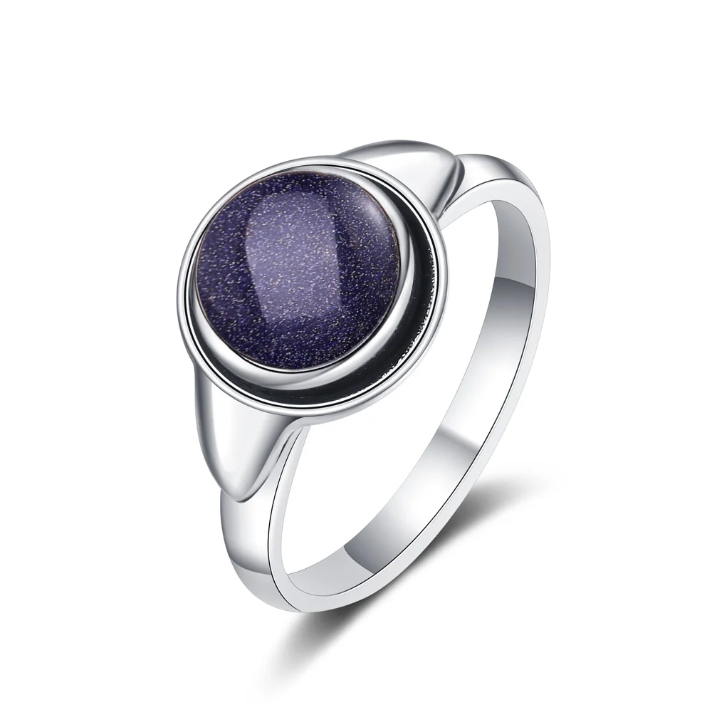 Simple Ring Jewelry Natural Labradorite S925 Silver Round Tiger Eye Moonstone Ring for Women Wedding Party Luxury Gift