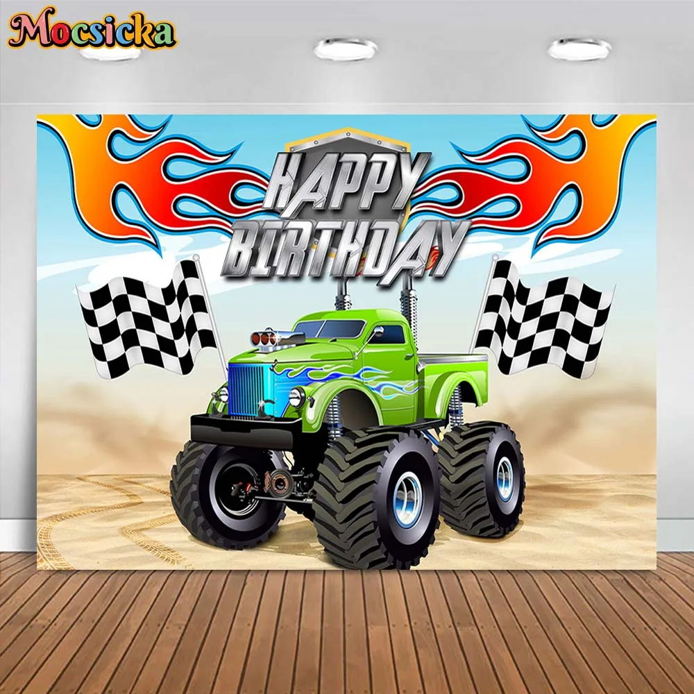 

Mocsicka Racing Car Theme Birthday Backdrop Green Desert Buggy Boys Men Teenager Birthday Party Decor Background Photocall Props