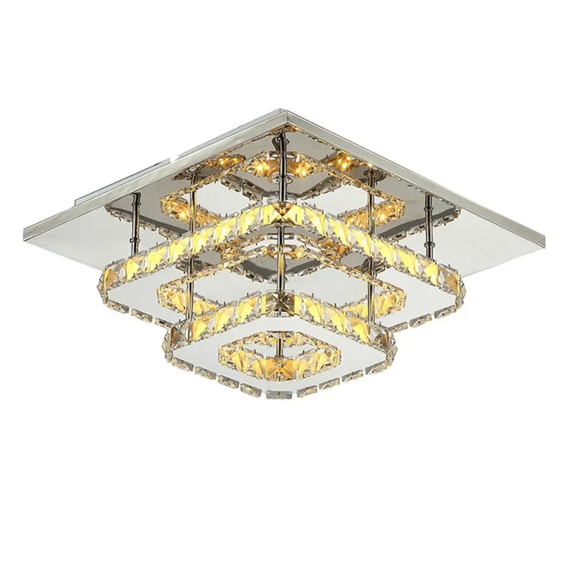 Modern LED Stainless Steel Ceiling Lamps for Bedroom Passage Amber/Clear Crystal Luminaria Fixtures Light 12W