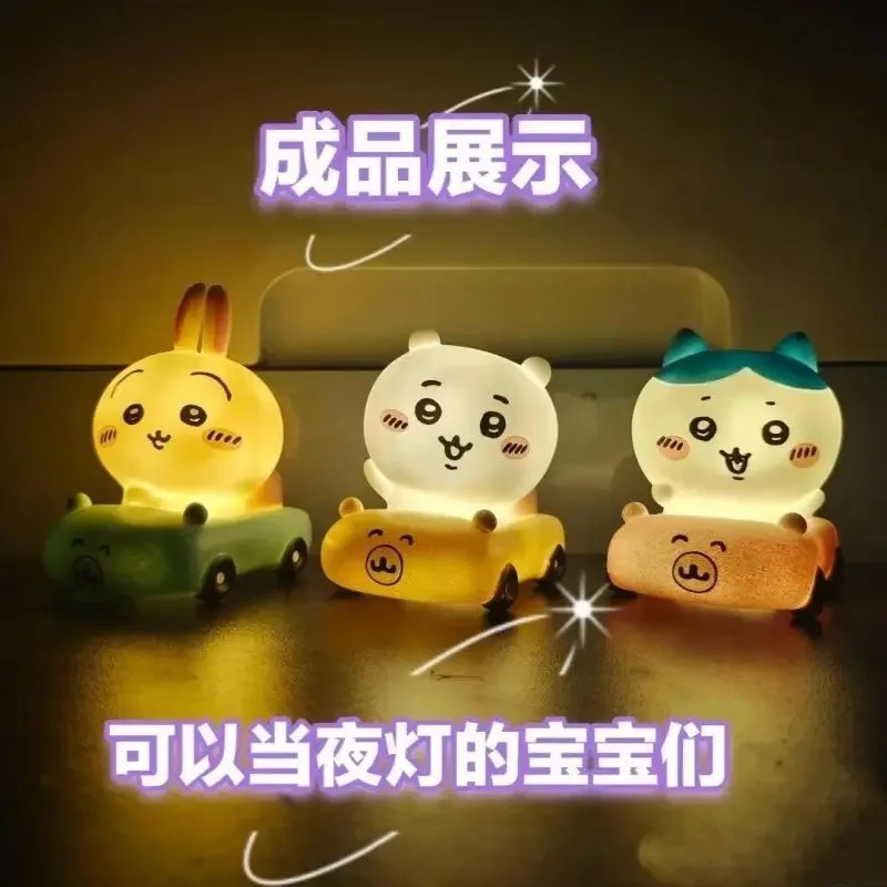 hiikawa Cartoon Car Silicone Night Lamp Three Styles Rabbit Cat Bear Figure Soft Glow Touch Control LED Sleep Light Rechargeable