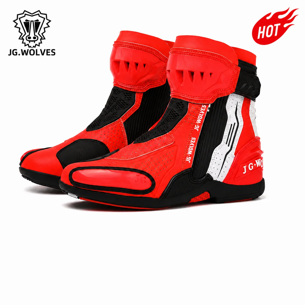 Motorcycle Boots Men JG.WOLVES D2611 High Top Riding Shoes TPU Ankle Guard Breathable Microfiber Rubber Sole Touring 37-47