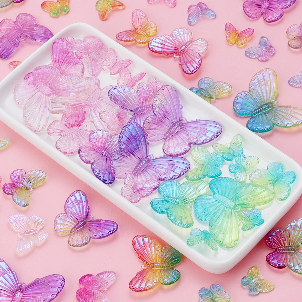 10-40 buah mode akrilik gradien kupu-kupu manik-manik dekorasi tambalan manik-manik untuk wanita gadis membuat perhiasan DIY Aksesori Anting