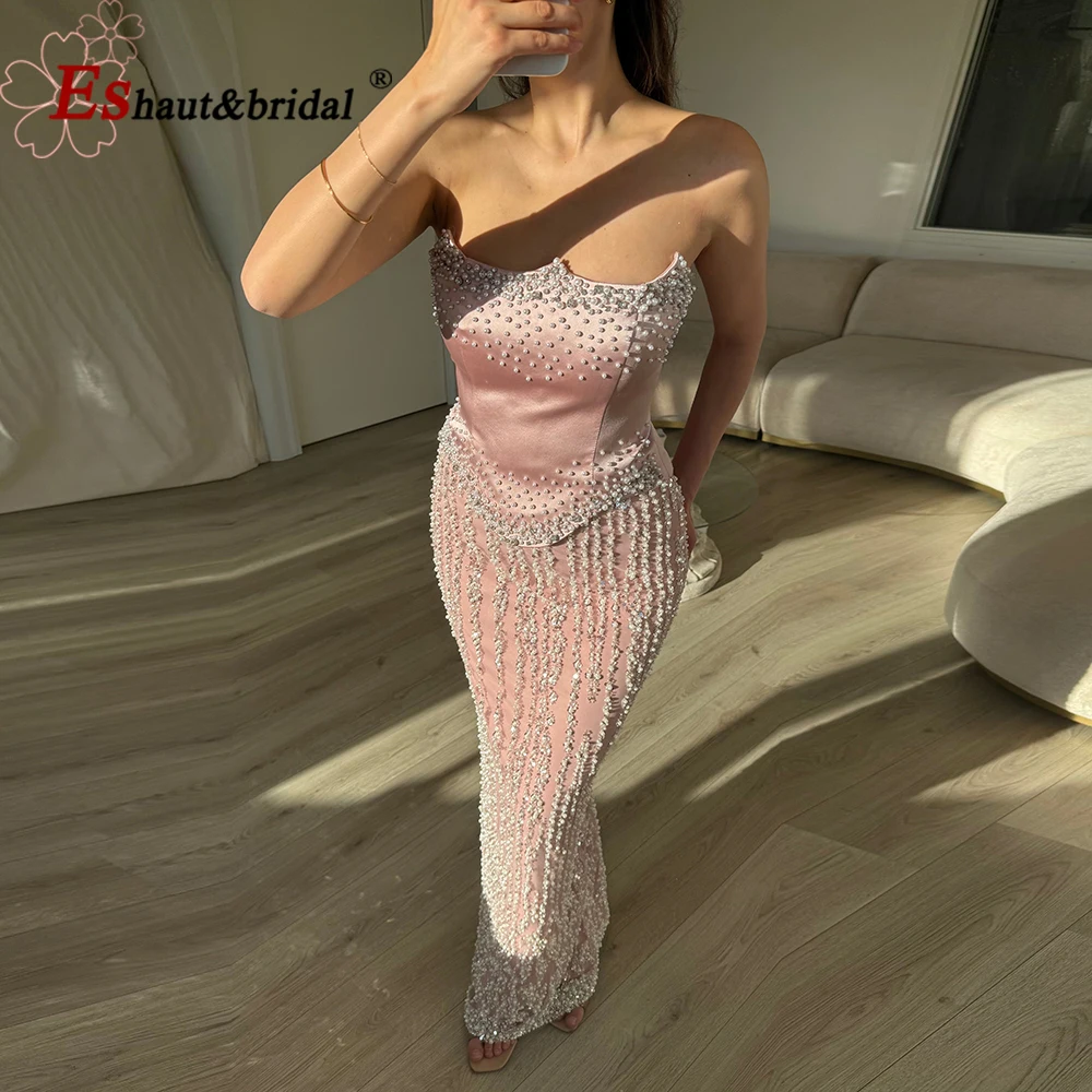 

Elegant Dubai Arabia Pearls Mermaid Evening Gown Beaded Long Luxury Formal Prom Wedding Party Dress for Women Customized 2025