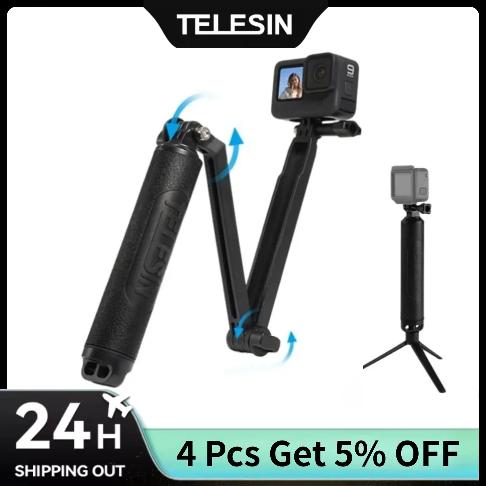 

TELESIN Portable Floating Selfie Stick Tripod for Gopro Hero 13 12 11 10 9 8 7 6 DJI OSMO Action 5 4 3 Action Camera Accessories