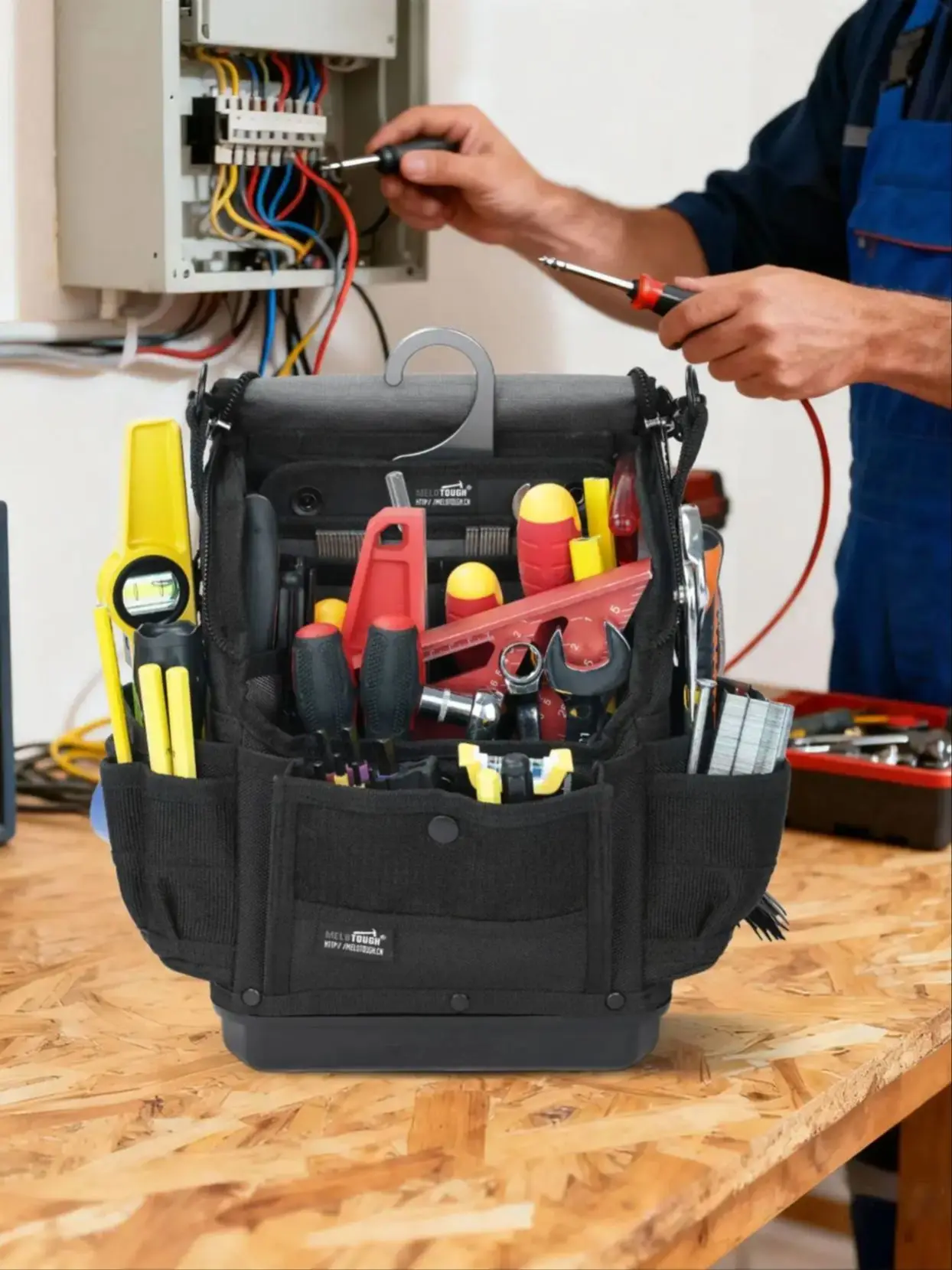 Elektricien gereedschapstas, 44 zakken Pro Pack gereedschapstas, Pro Pac, kleine stevige basis, zware gereedschapstas voor elektricien - afbeelding 2