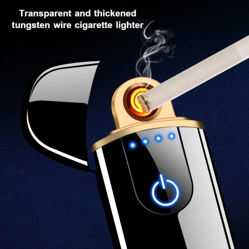 Creative Portable USB Charge Display Lighter Touch Sensing Outdoor Windproof Double sided Tungsten Wire Cigarette Lighter
