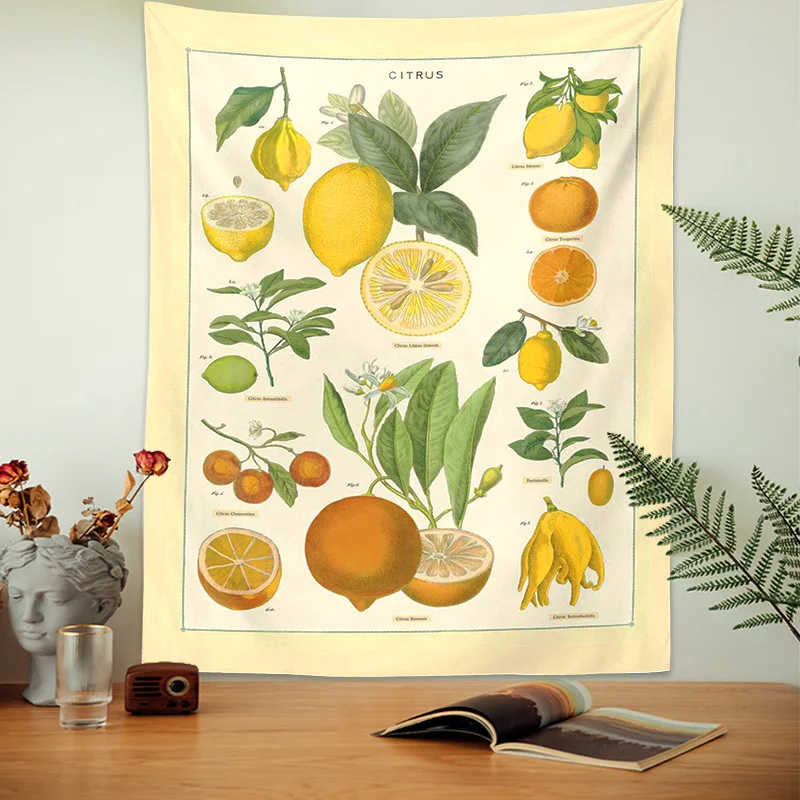 Fruit chart Tapestry Wall Hanging citrus fruit Reference Chart Hippie Bohemian Tapestries Colorful Psychedelic INS Home Decor