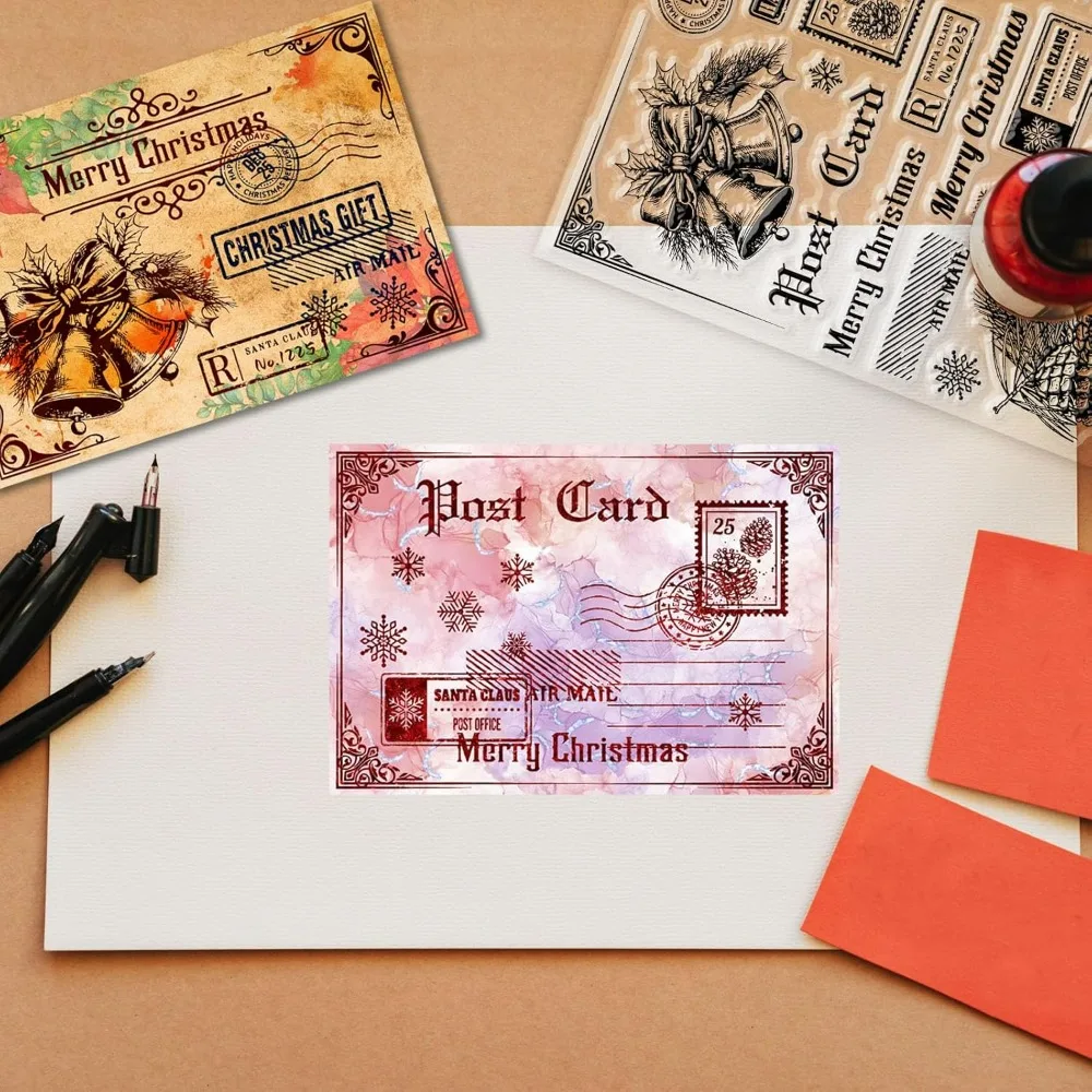 1 szt. Pocztówka świąteczna wyczyść znaczki dla DIY Scrapbooking wesołych świąt dzwonek silikonowe przezroczyste pieczęcie 21x14.8cm — zdjęcie 3