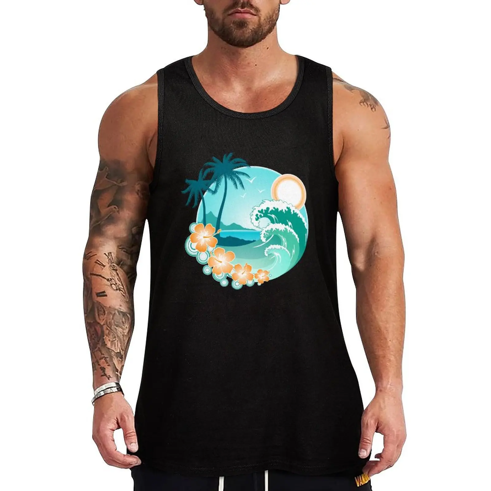 Hawaiian Island Tank Top Fitness men clothing mens clothing Men's gym articles Men's sleeveless gym shirts