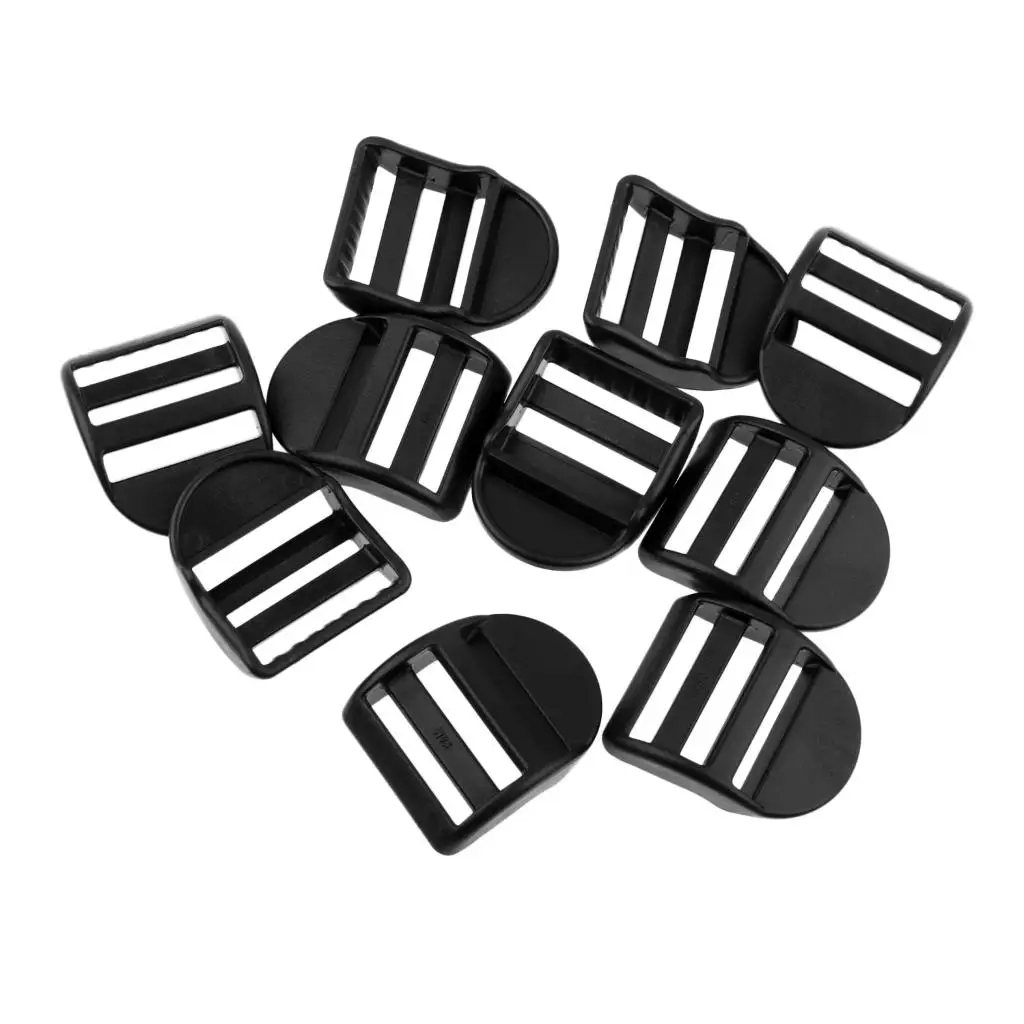 Set of 10pcs Black Durable Plastic Slide Buckles for 25mm/ 1 inch Outdoor Camping Backpack Webbing Strap