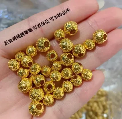 gold3d hard  beads 24k pure  charms real  999 balls fine  jewelry round beads big hole   coin beads