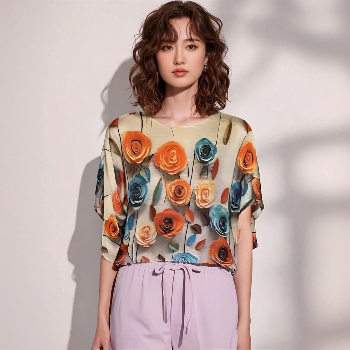 

Miyake Pleats Summer New 2025 Embossed Tops Women Short Loose Fashion Design T-Shirt Pleats Bat Sleeve Niche Comfortable Casual