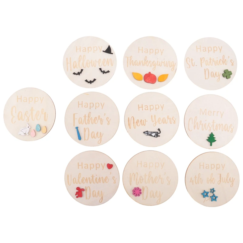 

10 Pcs Baby Holiday Milestone Cards Decoration Set Rustic Wooden Baby Months Signs Ornaments Newborn Photography Prop