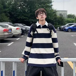 T Shirts for Men Stripe Original Y2k Normal Full Sleeve Long Polo Tops Korean Luxury Sale Emo Sweatshirts Designer Male Clothes