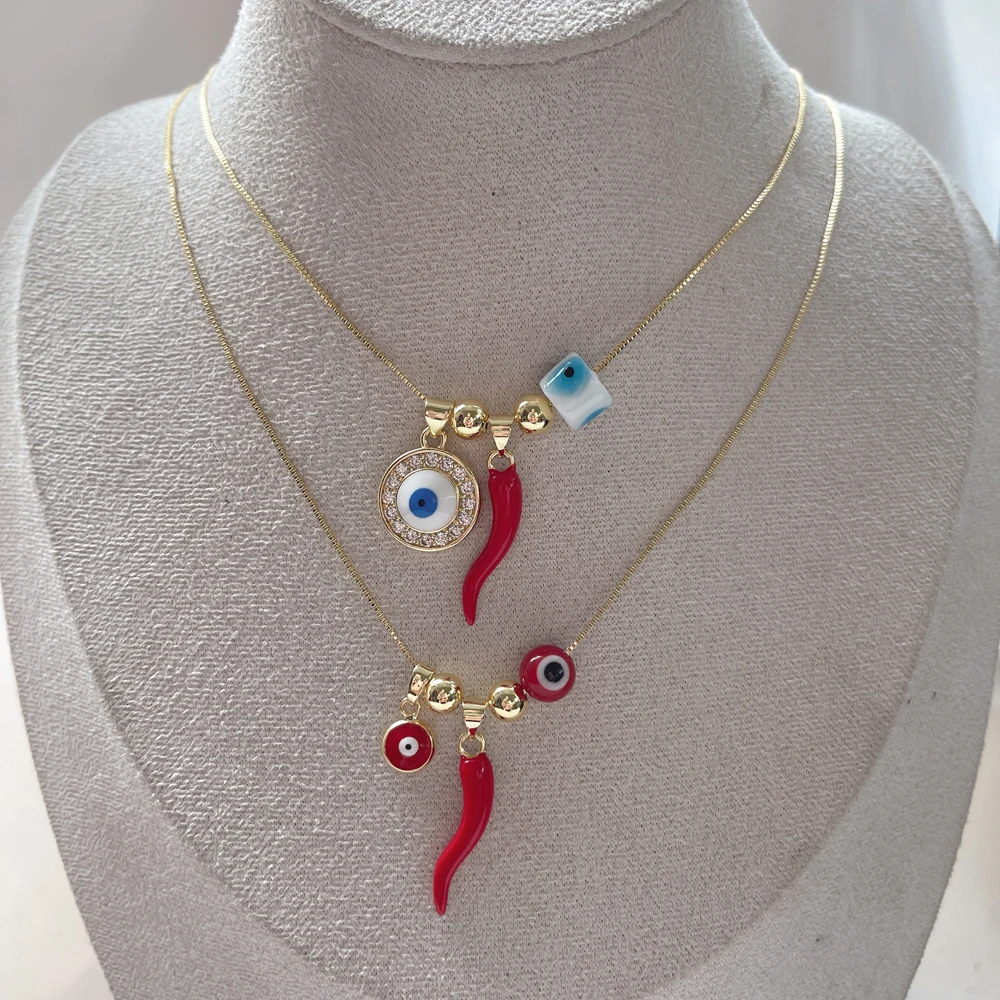 

5 pcs/lot Blue Eye & Chili Charm Pendant Necklace Turkish Eyes Amulet Handmade Jewelry Necklace of Lucky Women's Gift