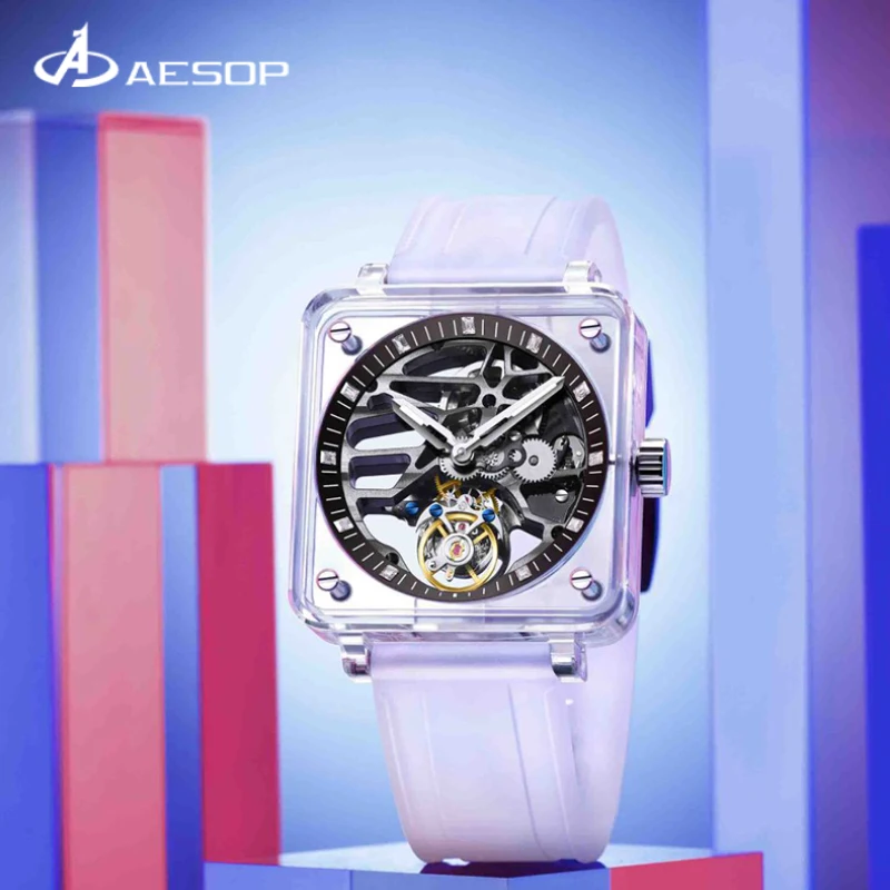 AESOP Men's New Transparent Case Manual Tourbillon Mechanical Watch Waterproof Leisure Advanced Fashion Sense