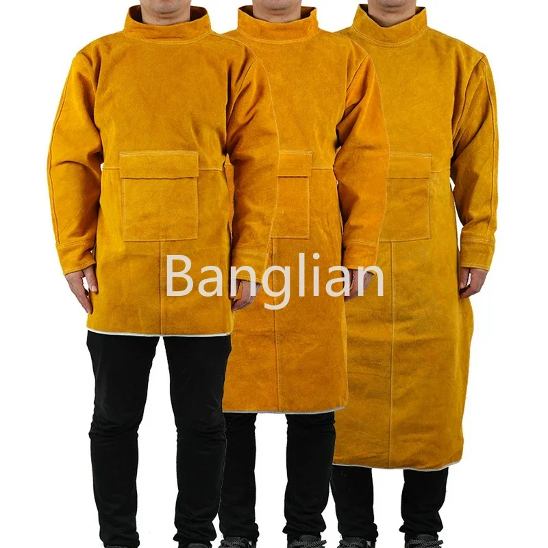 Cowhide Work Clothes Apron, Welding Protective Clothing, Heat and Fire Resistant Welders, Welding Apron with Sleeves