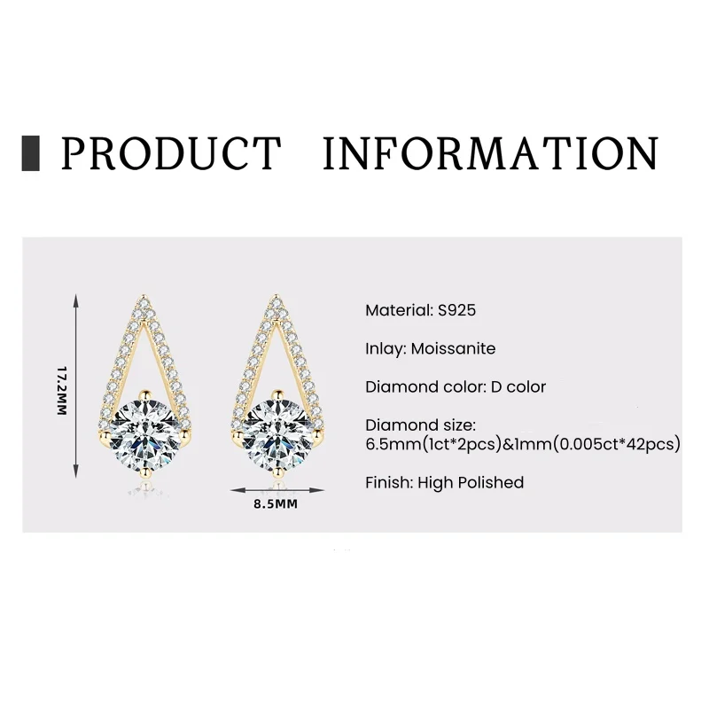IOGOU 2.2CTTW Luxury Full D Color Moissanite Diamond Stud Earrings for Women Genuine 925 Sterling Silver Wedding Fine Jewelry