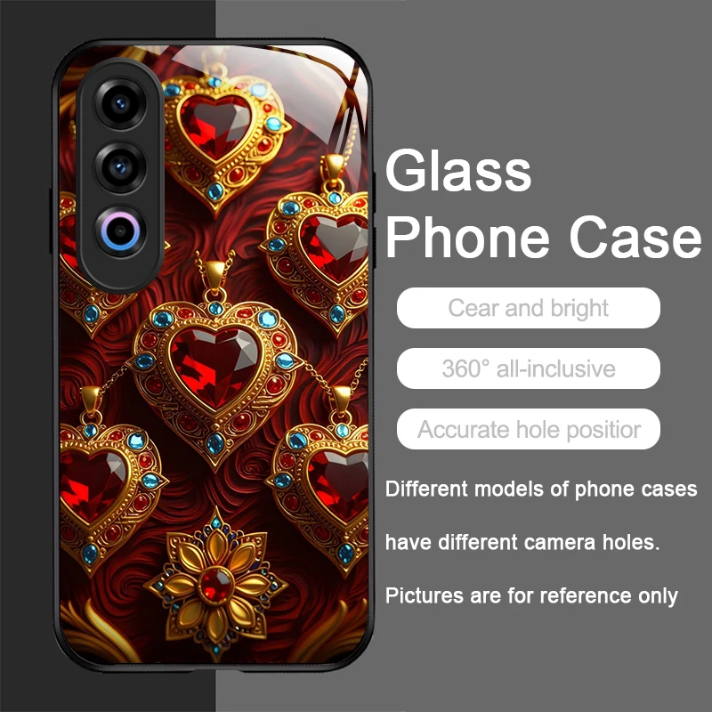 حافظة هاتف أنيقة من الزجاج المقسى على شكل قلب من الأحجار الكريمة لهاتف Oneplus 13R 12 11 10 9 Nord CE4 3 2 Lite ACE2 ACE3 Pro