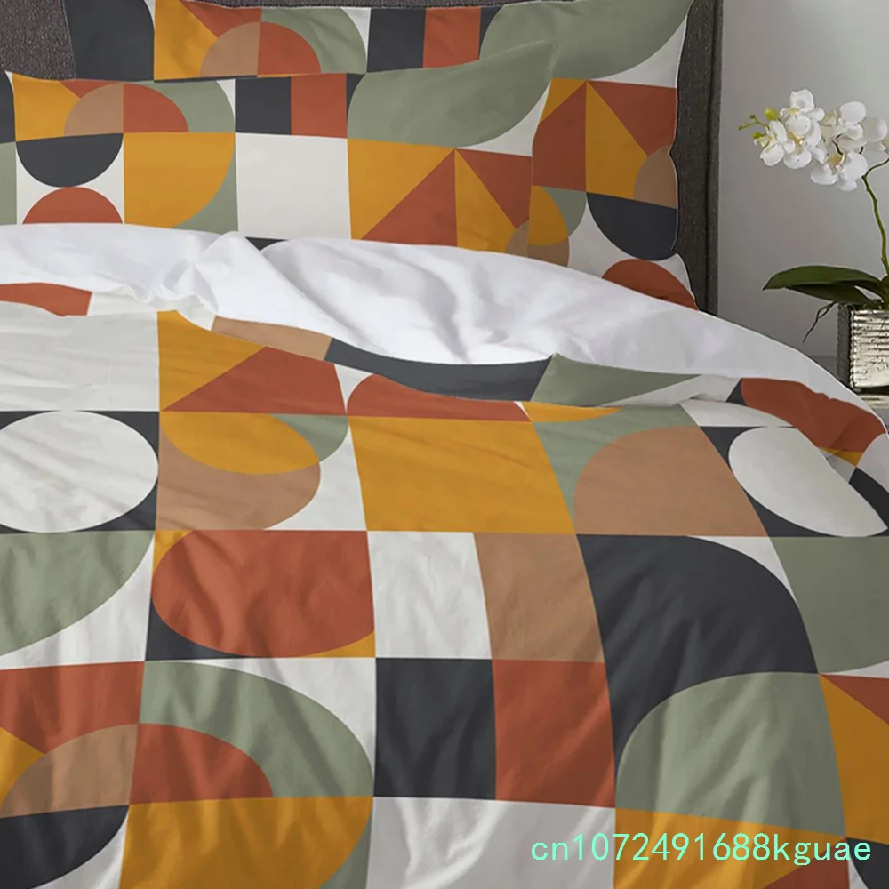 Nordic Retro Medieval Geometric Abstract Color 3pcs Bedding Set For Double Bed Home Textile Duvet Cover Quilt Cover Pillowcase 5